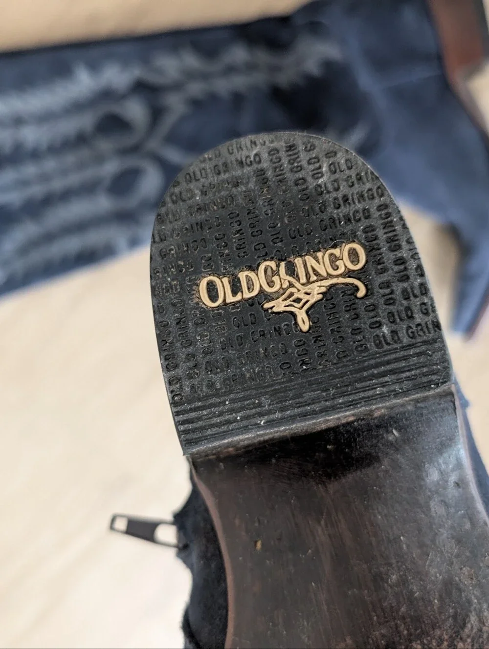 Old Gringo Navy Suede Over‑The‑Knee Embroidered Boots